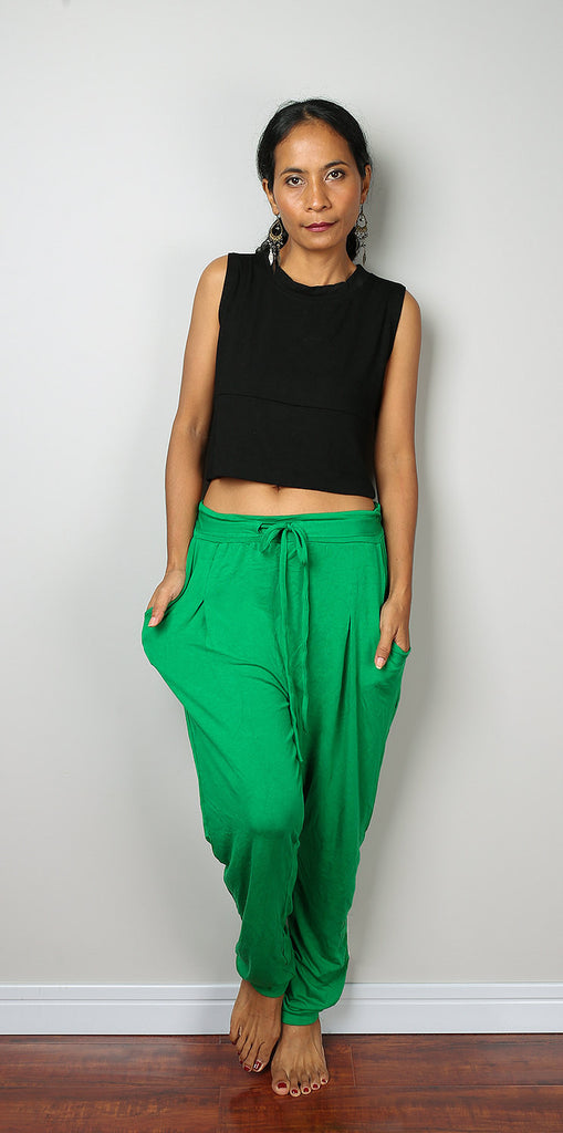Harem pants Comfy green long pants classy street style Urban
