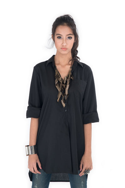 black blouse, black shirt, long sleeve blouse, blouse by Nuichan