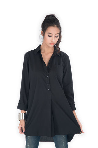 black blouse, black shirt, long sleeve blouse, blouse by Nuichan