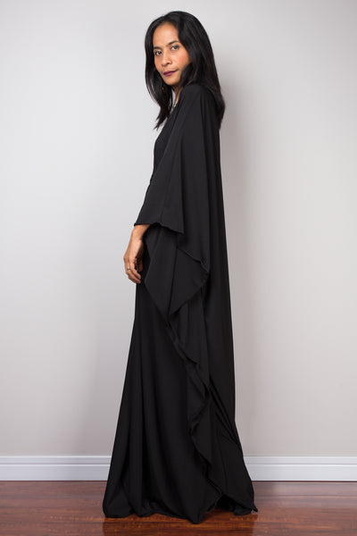 Nuichan women kaftan black dress online. Kimono caftan batwing dress