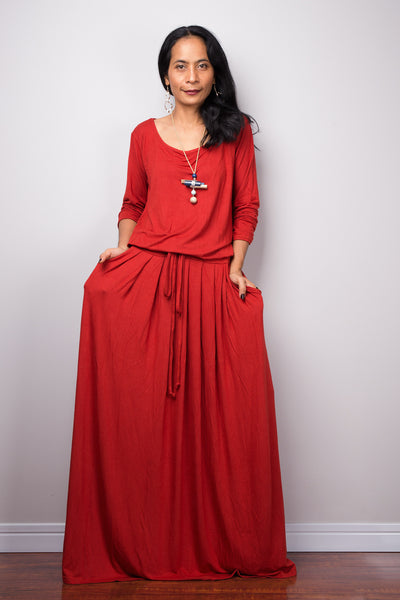 Long orange dress, Burnt Orange Maxi Dress with pockets by Nuichan
