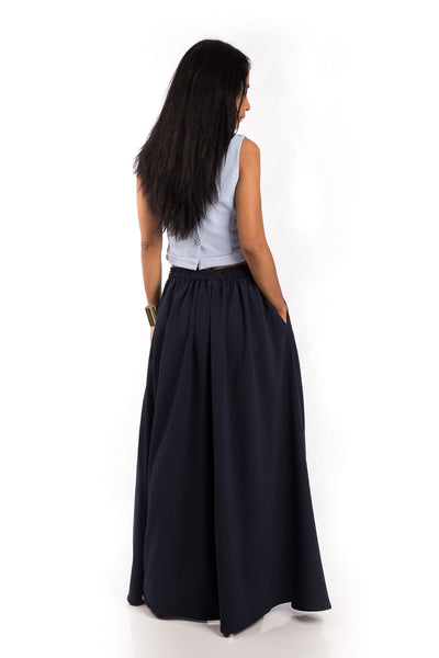 Navy Blue Skirt,  Split Skirt, Long Blue Skirt
