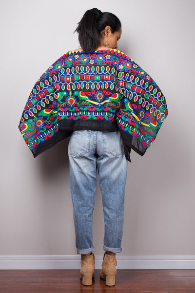 Boho poncho top, A cropped embroidered kaftan top, Light sweater poncho or beach cover