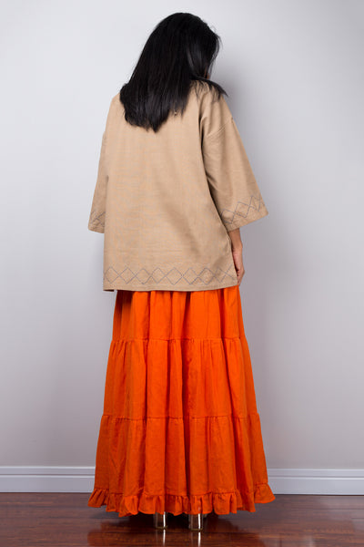 Modest cotton summer pullover top | Light brown women's tunic top