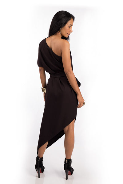 Sleeveless dress, brown one shoulder dress