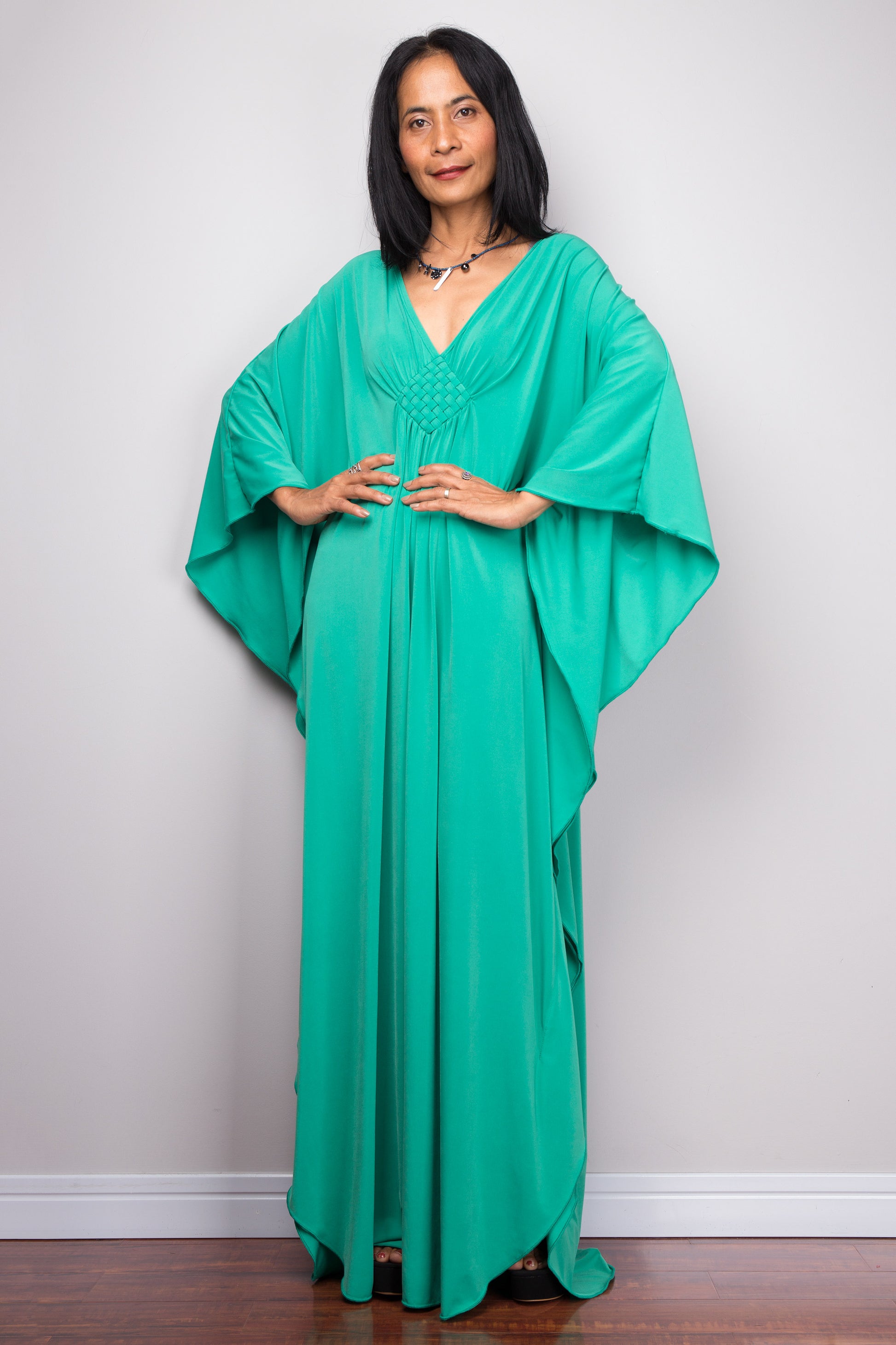 Green kaftan maxi dress.  Buy womens kaftan dress online from Nuichan