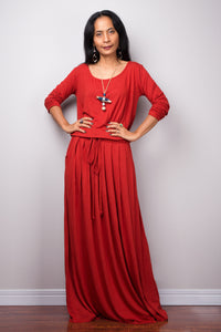 Long orange dress, Burnt Orange Maxi Dress with pockets by Nuichan