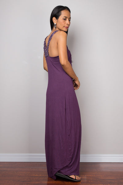 Halter dress, purple dress, backless dress, midi dress, sleeveless dress, long purple dress, open back dress, braided dress
