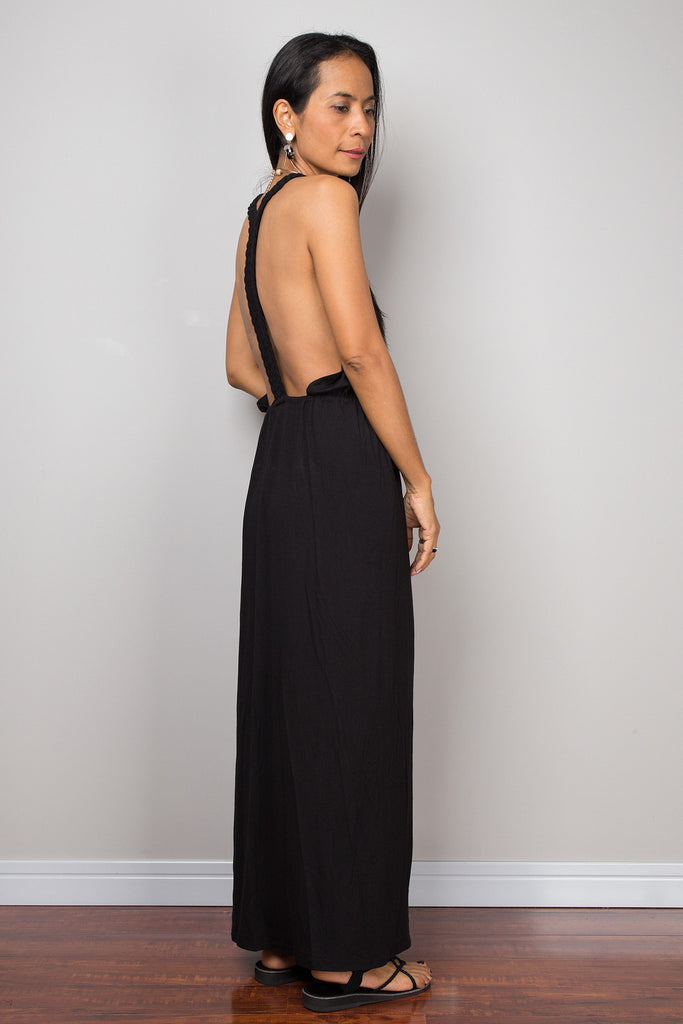 Black dress Halter dress backless dress midi dress sleeveless