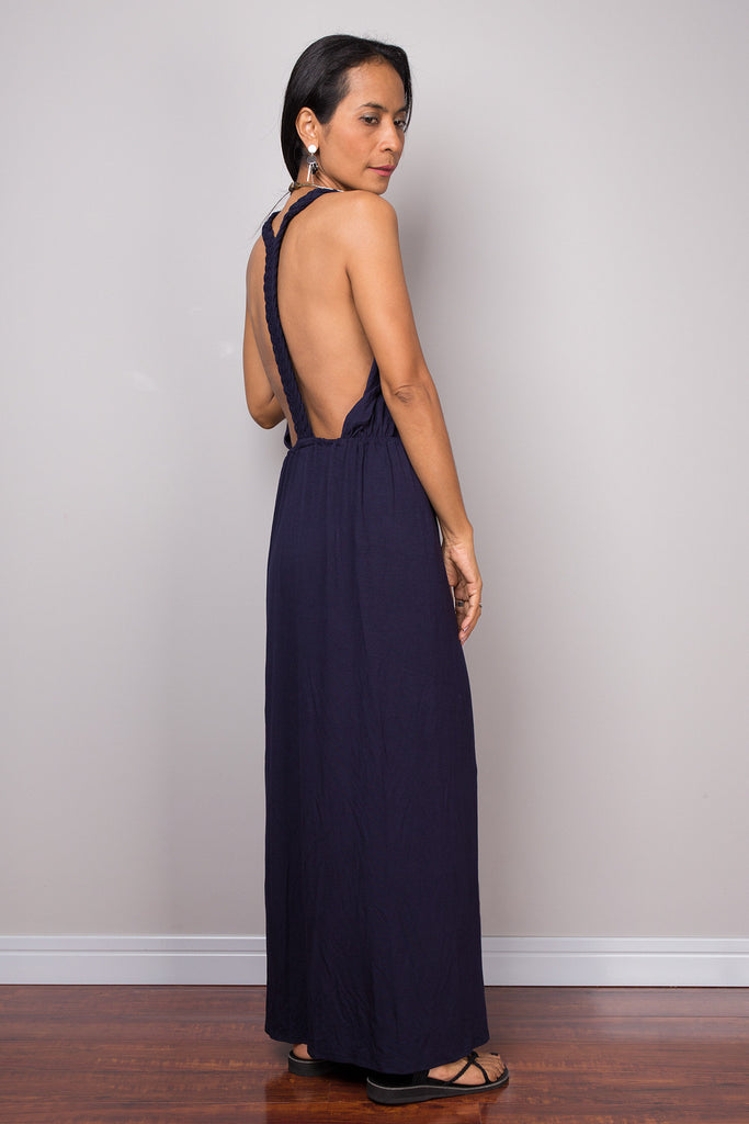 Blue dress, Halter dress, backless dress, midi dress, sleeveless dress –  Nuichan