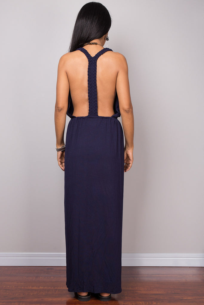 Blue dress, Halter dress, backless dress, midi dress, sleeveless dress –  Nuichan