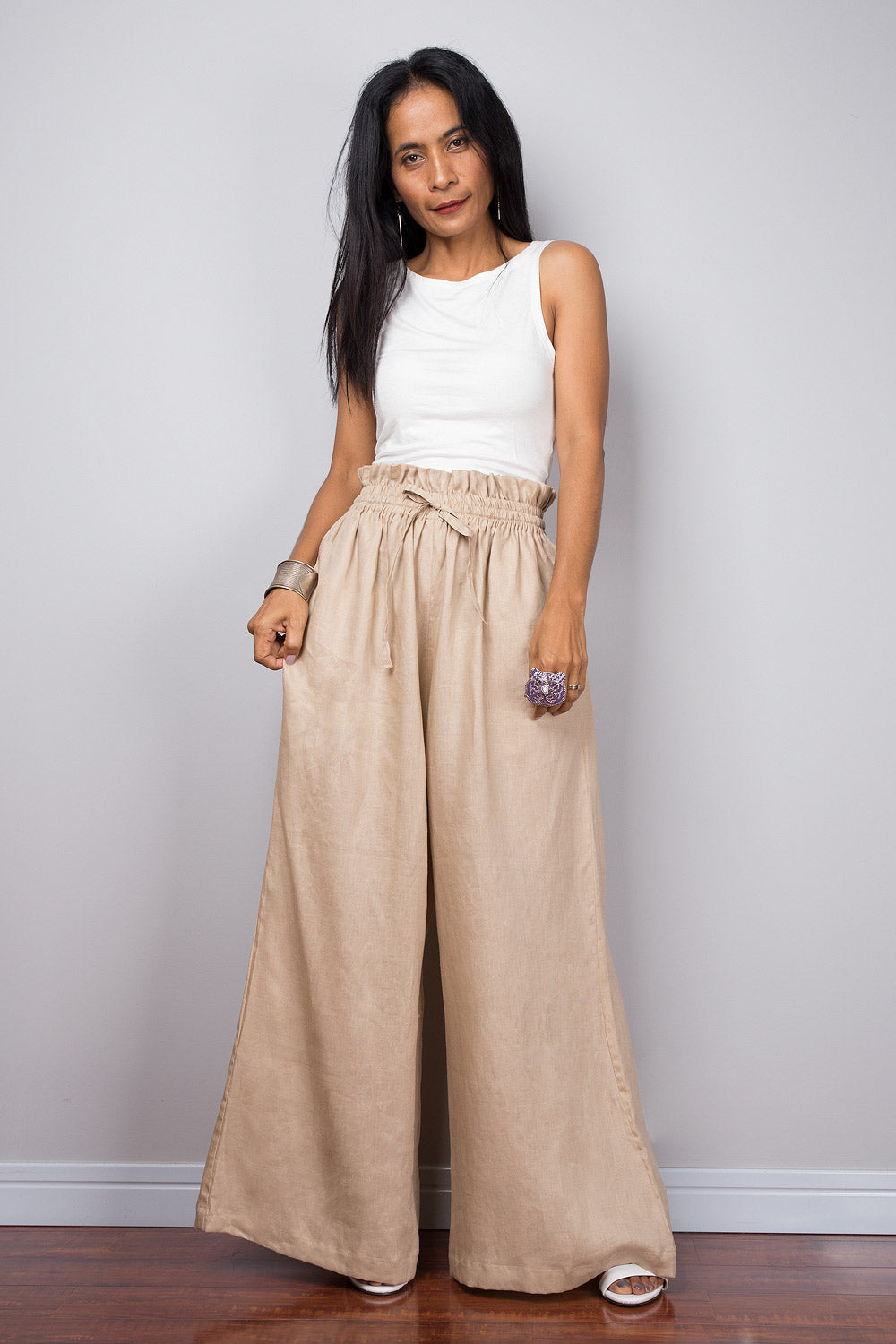 Plus Button High Waisted Wide Leg Pants | boohoo