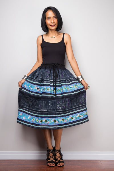 Tribal skirt | Up-cycled vintage Hmong fabric skirt