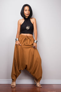 Brown harem pants | Unisex cotton pants | Loose fit brown trousers | Summer festival pants