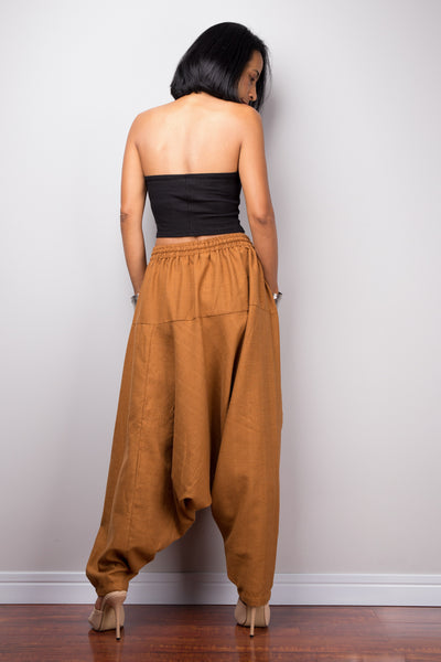 Brown harem pants | Unisex cotton pants | Loose fit brown trousers | Summer festival pants