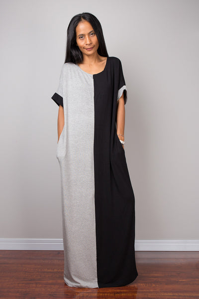 Tube Dress, Loose fit dress, two tone dress, a line dress, black and grey dress, maxi dress