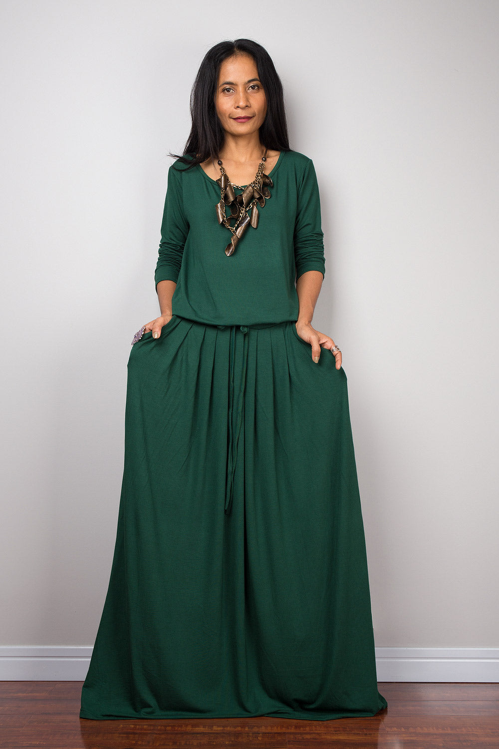 Long sleeve green maxi dress