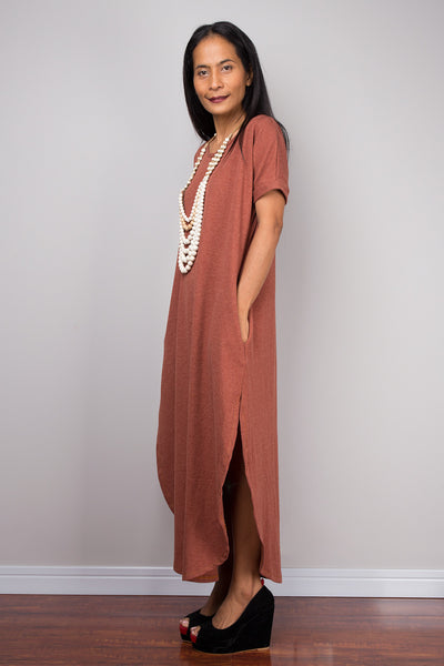 Orange Dress, Loose fit dress, tube dress, a line dress, short sleeve dress, maxi dress, rusty orange dress, split dress