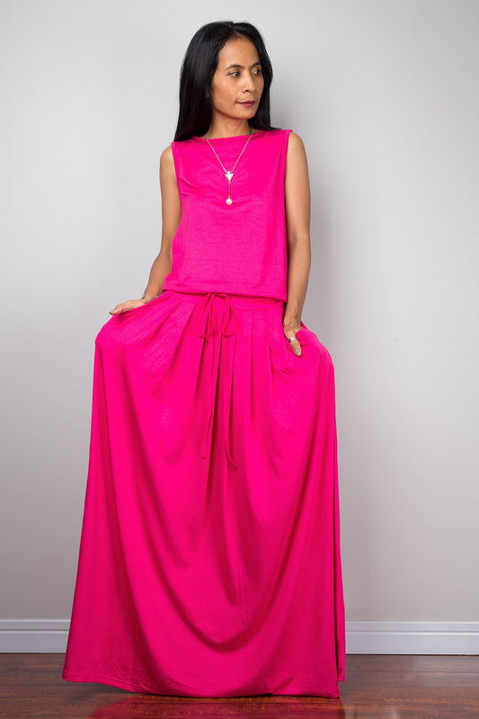 Pink Dress with pockets -  Sleeveless maxi dress