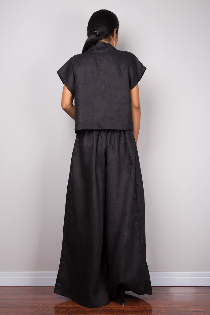 Palazzo Linen Pants - Black Ficus Linen Clothing