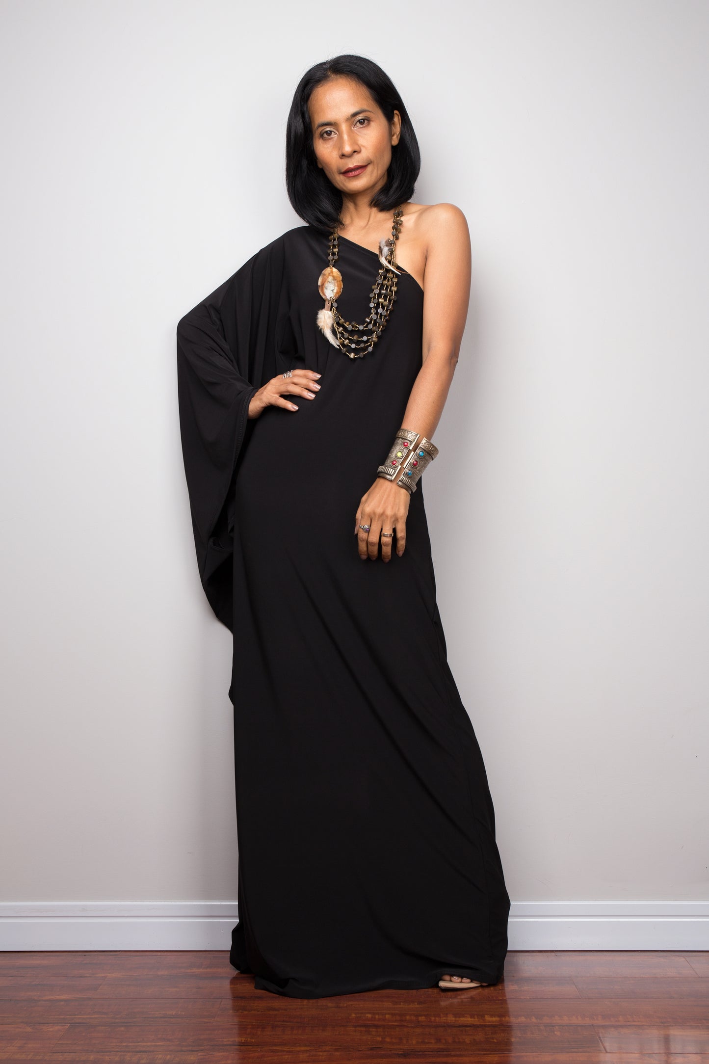 1 shoulder dress off One Shoulder Bardot Crystal Maxi Dress Black White
