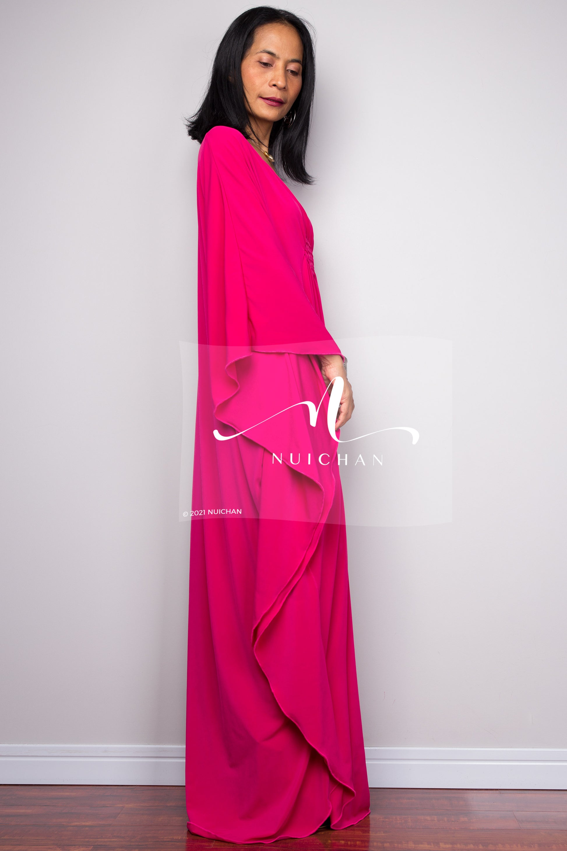 pink kaftan dress Neora Braided Long Kaftan Dress Sustainable Bemberg Silk Max Organic The Fairnest