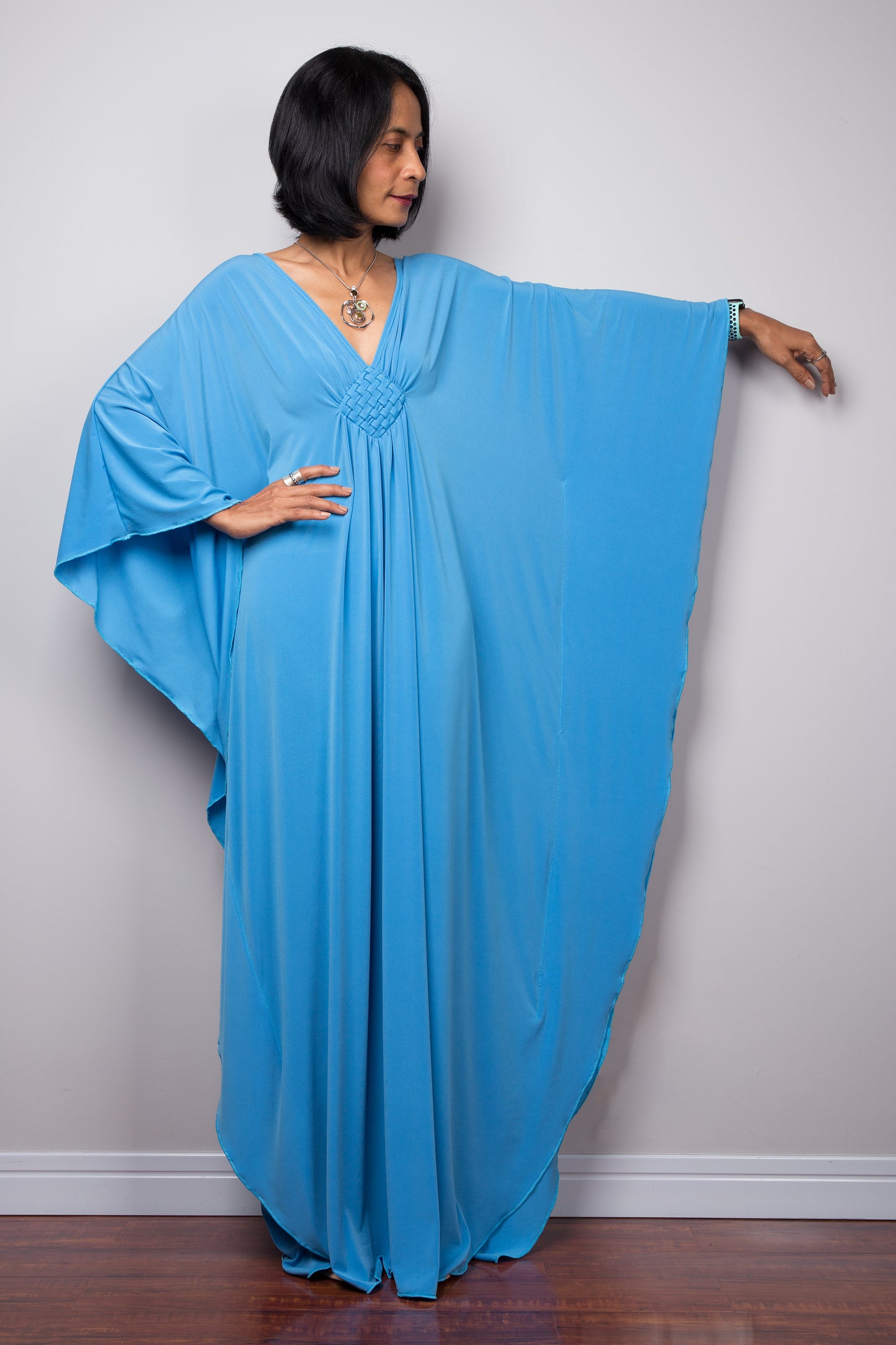 Buy Kaftan dresses online. Light blue loose fit dress by Nuichan