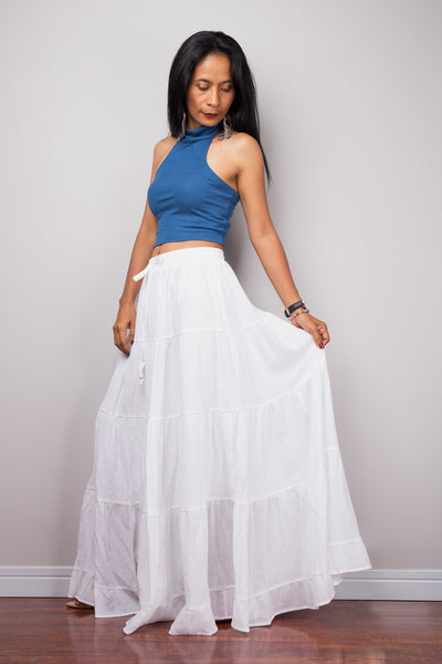 Tiered white peasant maxi skirt