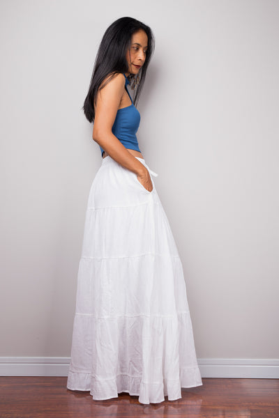 Tiered white peasant maxi skirt
