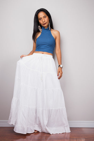 Tiered white peasant maxi skirt