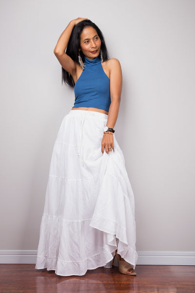 Tiered white peasant maxi skirt