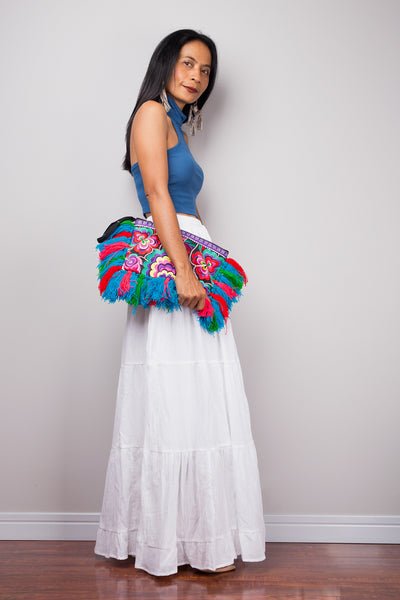 Tiered white peasant maxi skirt