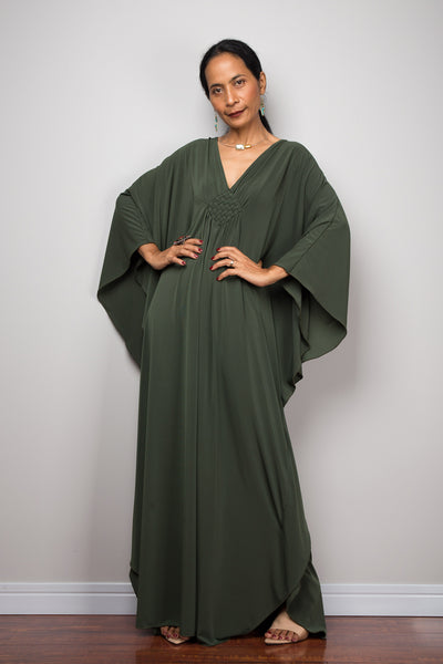 Shop Kaftan dresses online. Green kimono kaftan dress by Nuichan