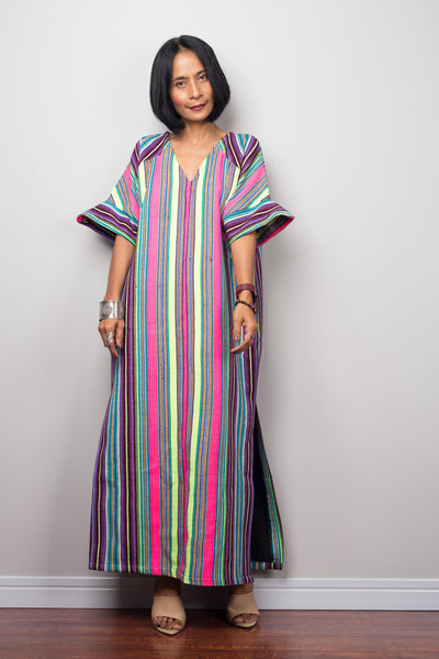 Striped Hill tribe kaftan dress with split  by Nuichan