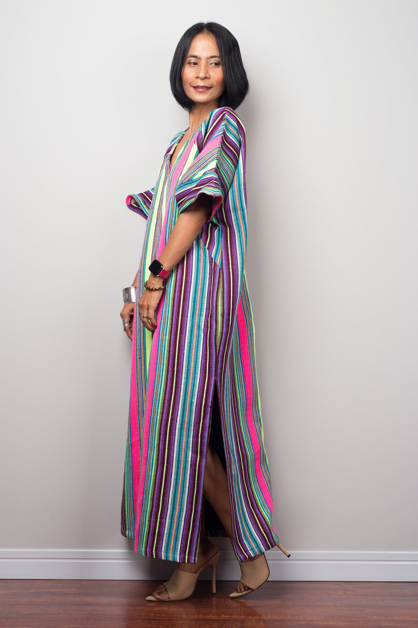 Striped Hill tribe kaftan dress with split  by Nuichan