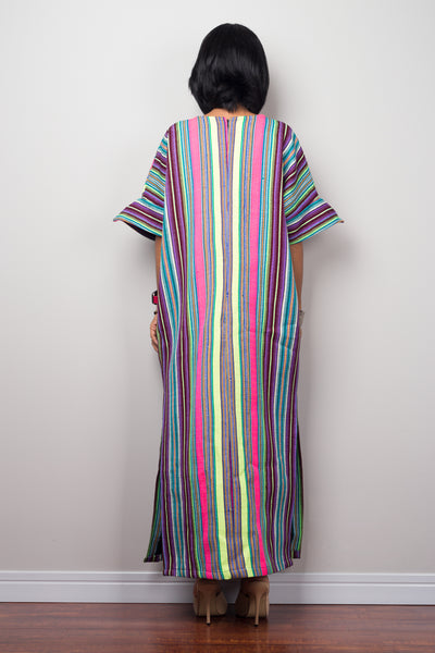 Striped Hill tribe kaftan dress with split  by Nuichan