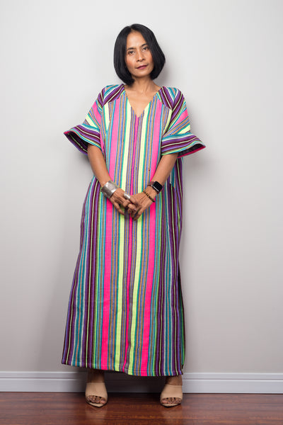 Striped Hill tribe kaftan dress with split  by Nuichan