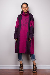 Turtleneck tie dye dress, Mid length dress, Tube dress, Long sleeve dress, knitted cotton dress