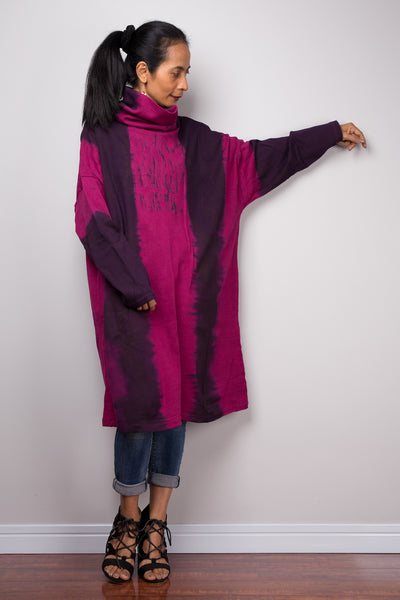Turtleneck tie dye dress, Mid length dress, Tube dress, Long sleeve dress, knitted cotton dress