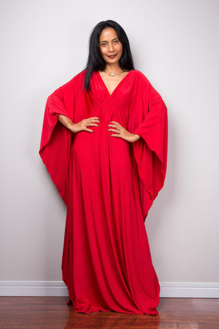 Buy red kaftan dress online.  Affordable caftan dress by Nuichan.  Plus size kaftan dress.  Long red dress for sale.