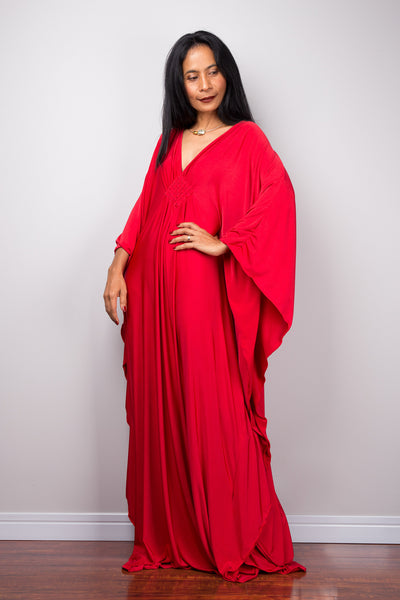 Buy kaftan dress online.  Affordable red caftan dress by Nuichan.  Plus size kaftan dress.  Long red dress for sale.