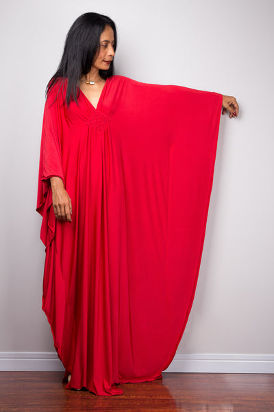 Shop for a red kaftan dress online.  Affordable caftan dress by Nuichan.  Plus size dress.  Long red kaftan dress for sale.