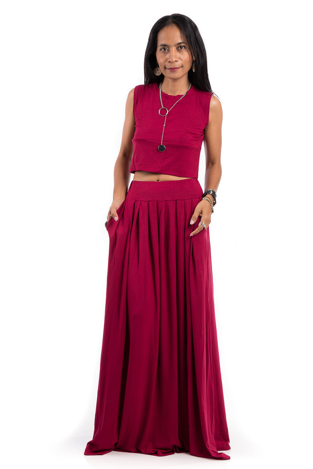 Wine Red Skirt Long Red Skirt Maxi skirt Urban Chic Collection N Nuichan