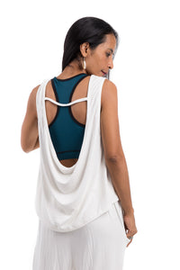 White top, Sleeveless off white top, Low cut back top