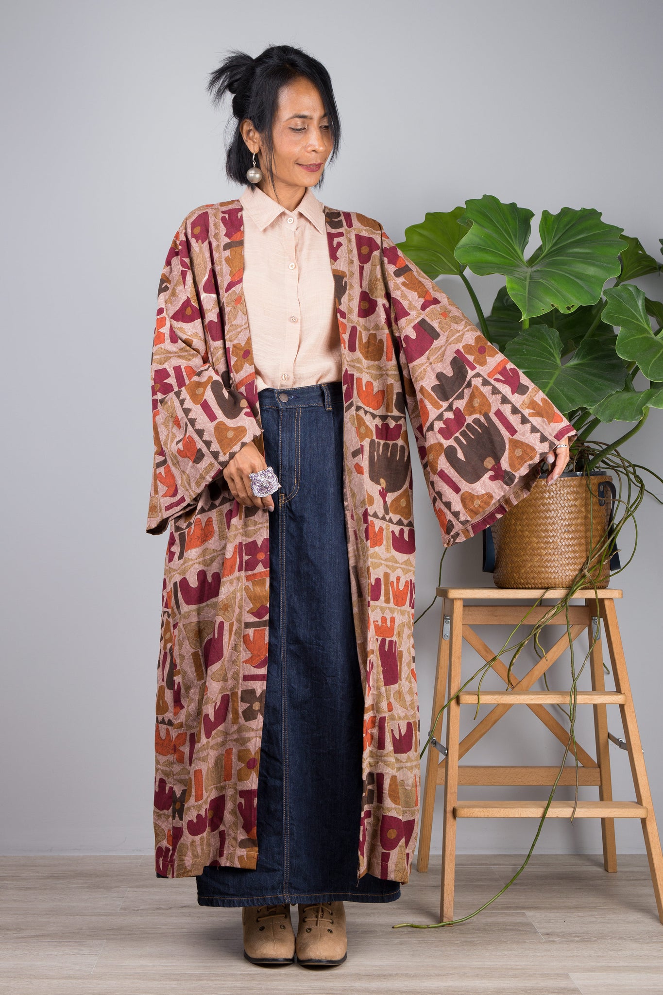 Nuichan women's open front cardigan, cotton kimono duster vest
