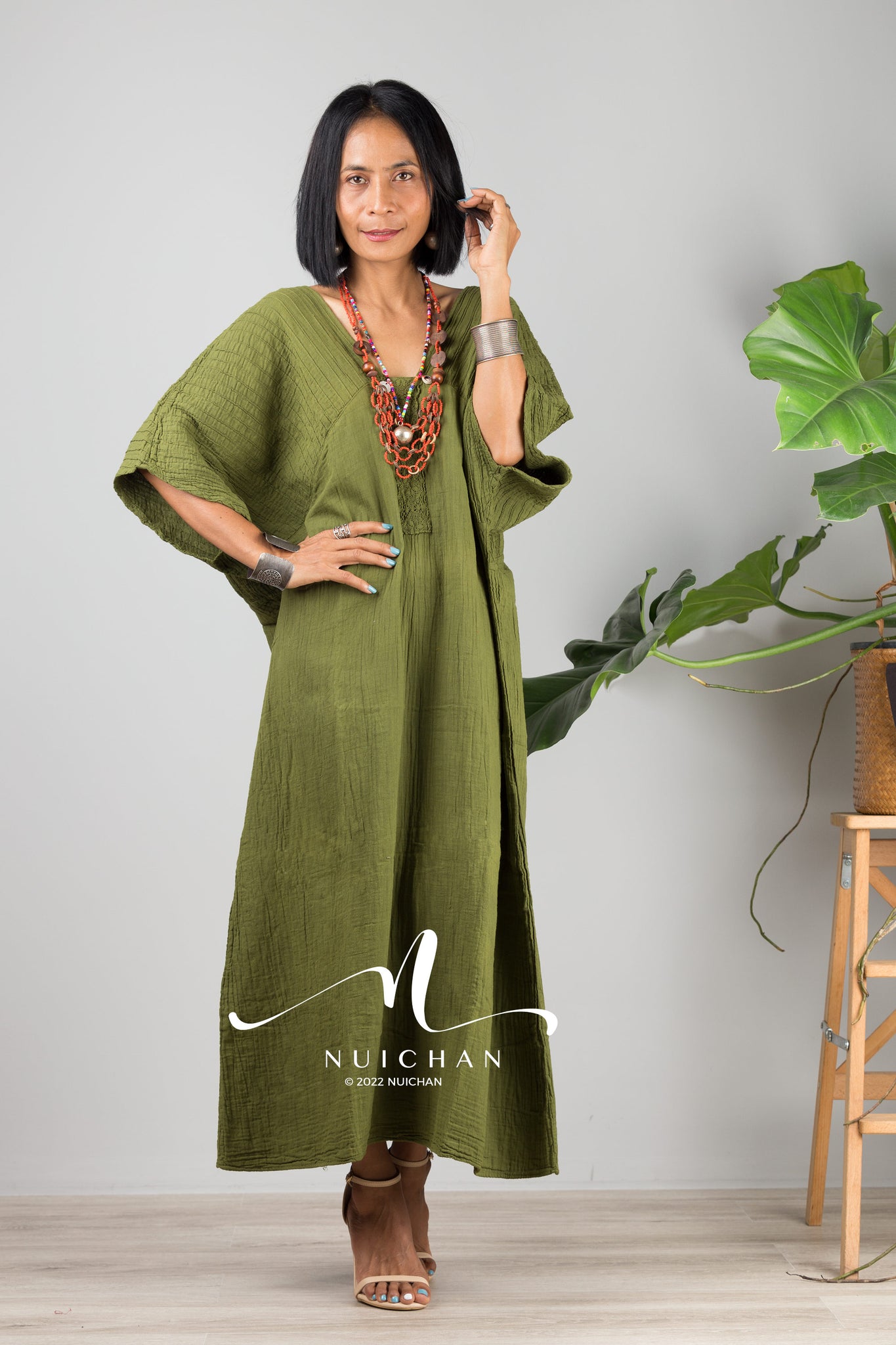 Nuichan women's cotton kaftan dress | Lightweight summer dress