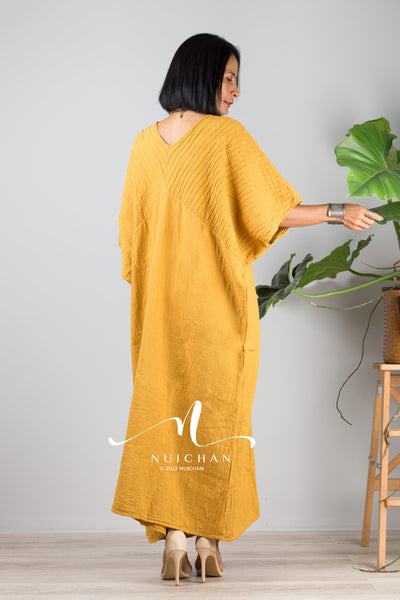 Nuichan women's cotton kaftan dress | Lightweight yellow summer dress