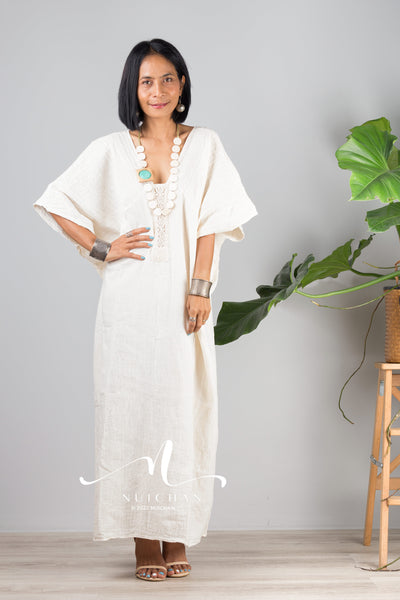 Nuichan women's cotton kaftan dress | Lightweight white summer dress