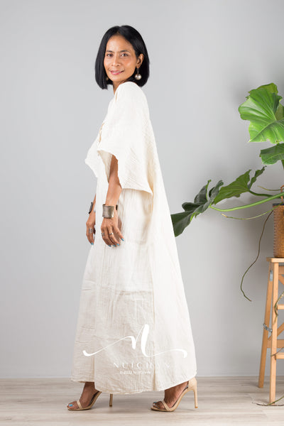 Nuichan women's cotton kaftan dress | Lightweight white summer dress