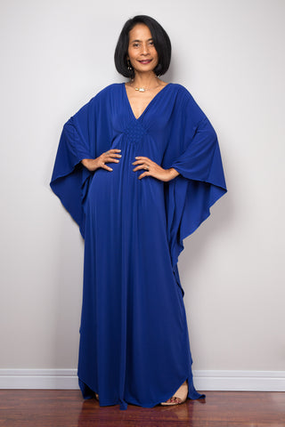 Buy blue kaftan dress online.  Affordable caftan dress by Nuichan.  Plus size kaftan dress.  Long royal blue dress for sale.